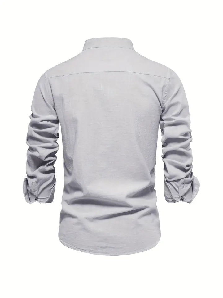 Herren Stehkragen Button Down Hemd - Stilvolles Langarm