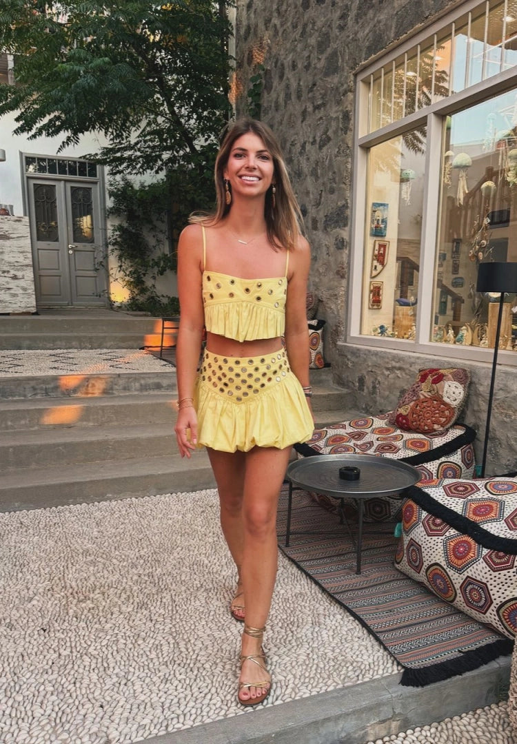 Damen Pailletten Spiegel Rock Set – Glänzendes Party Zweiteiler Outfit