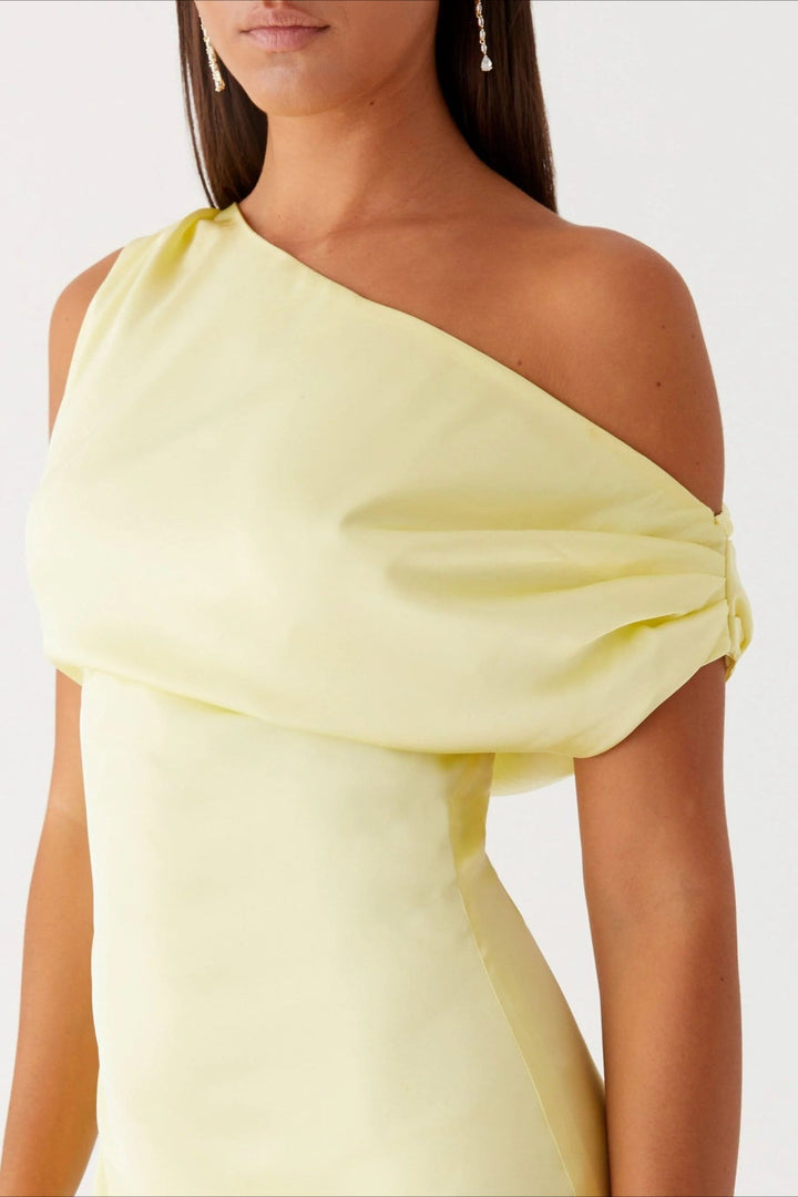 Damen Einfarbiges Maxikleid Mit Asymmetrischem Ausschnitt – Abendkleid