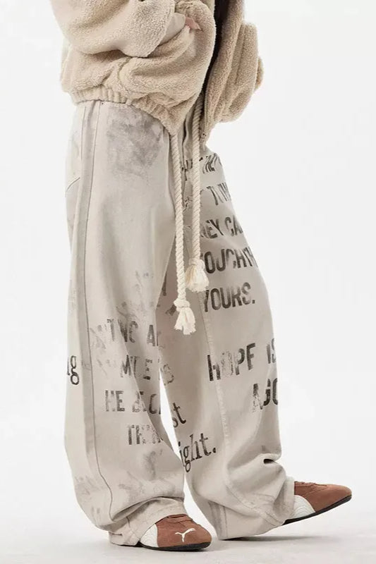 Damen Apricot Graffiti Gerade Jeans – Streetwear Hose