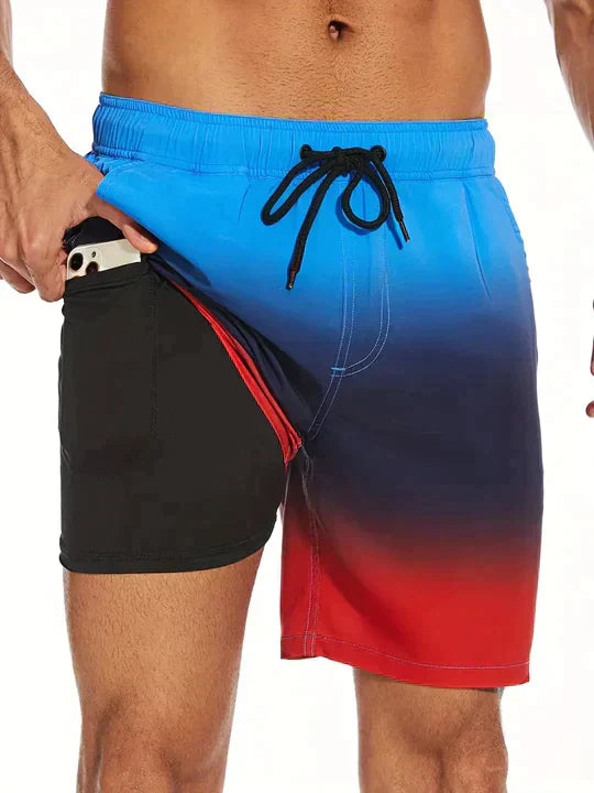 Herren Schnelltrocknende Badehose Mit Kompressions-Innenshorts – Sportliche Strandshorts