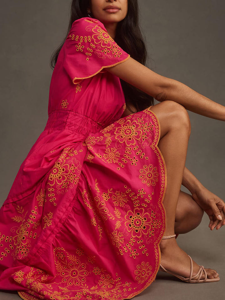 Damen Fließendes Bedrucktes Maxikleid Mit Geraffter Taille – Elegantes Sommerkleid