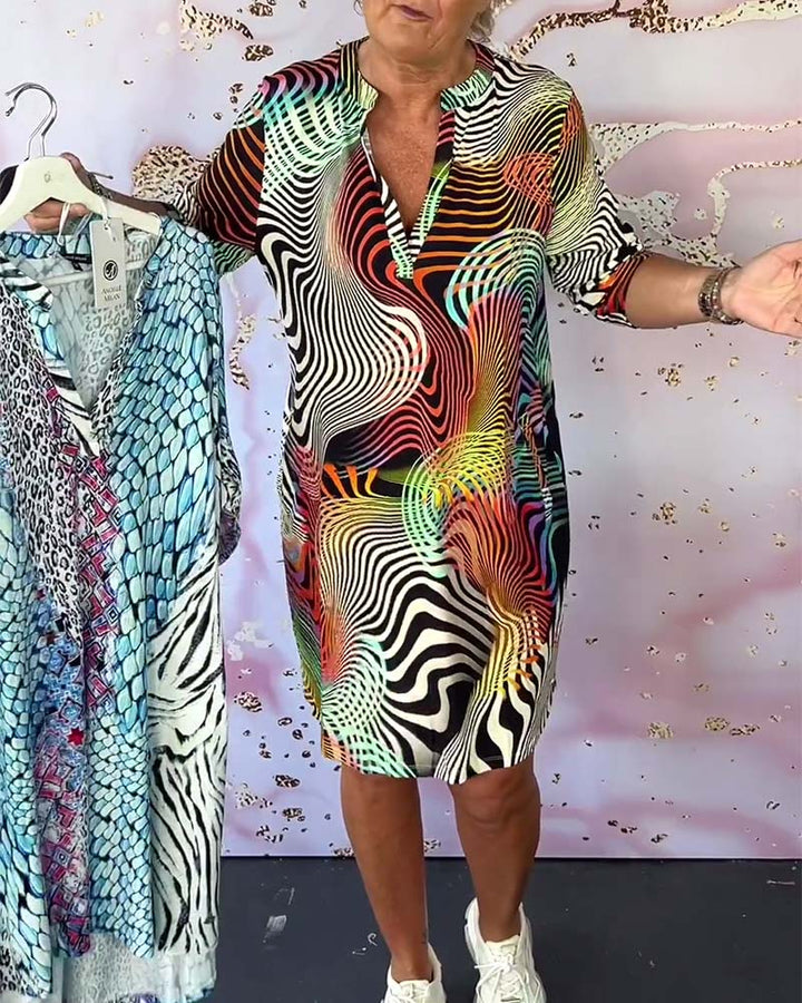 Damen Midikleid Mit V Ausschnitt Mehrfarbig