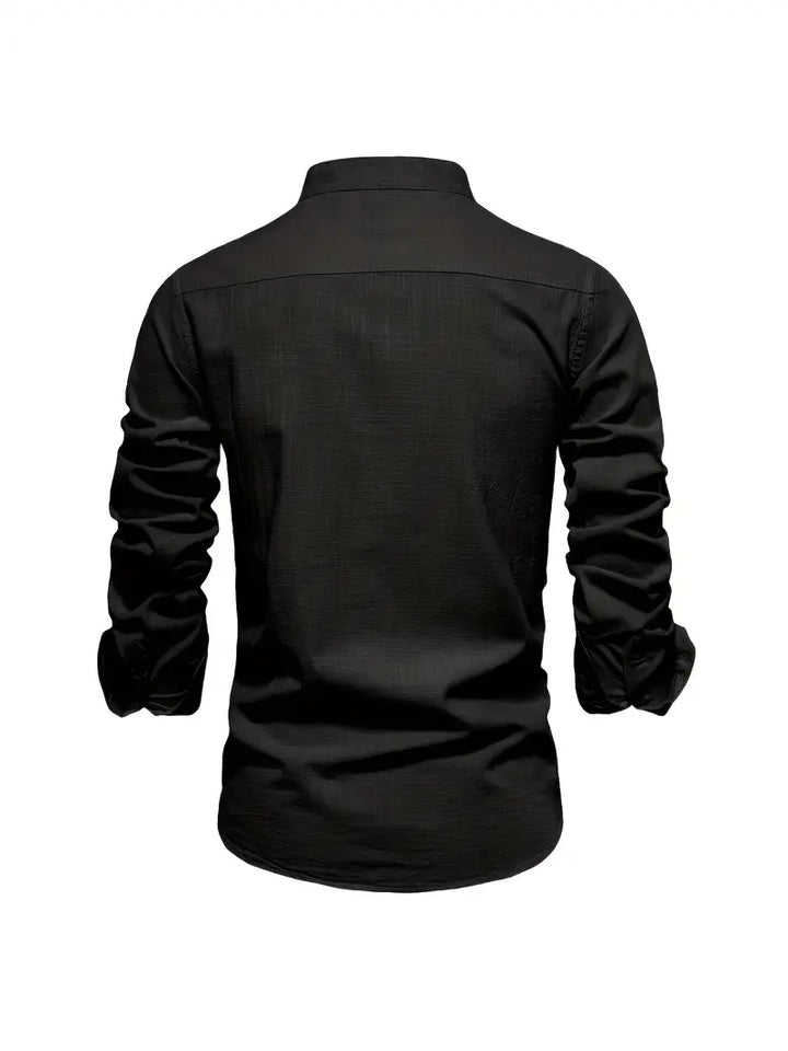 Herren Stehkragen Button Down Hemd - Stilvolles Langarm