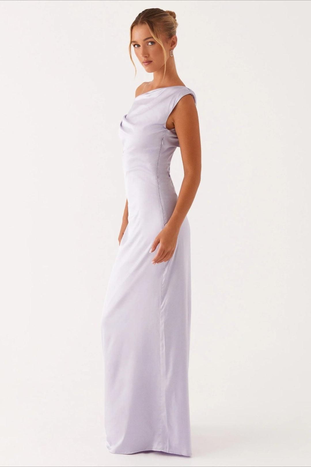 Damen Einfarbiges Maxikleid Mit Asymmetrischem Ausschnitt – Abendkleid