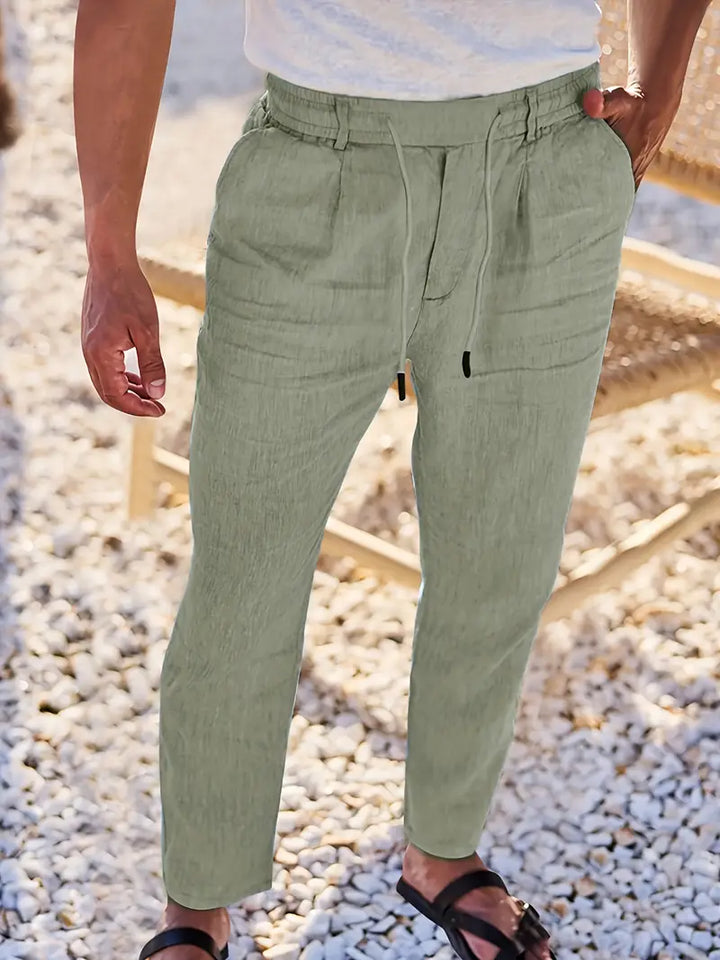 Herren Weit Geschnittene Leinenhose – Freizeit Sommerhose Mit Kordelzug
