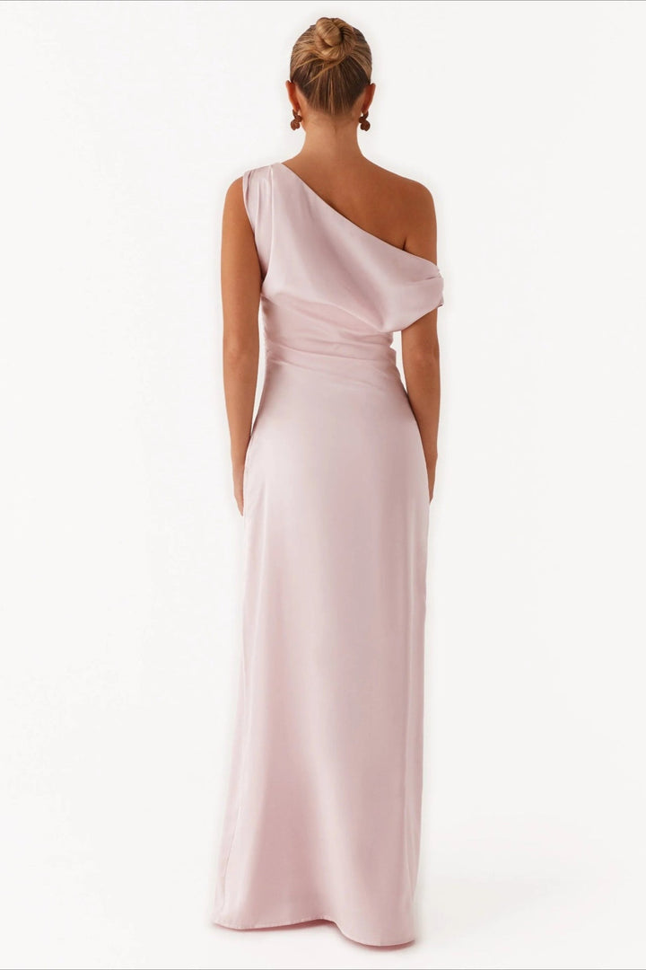 Damen Einfarbiges Maxikleid Mit Asymmetrischem Ausschnitt – Abendkleid
