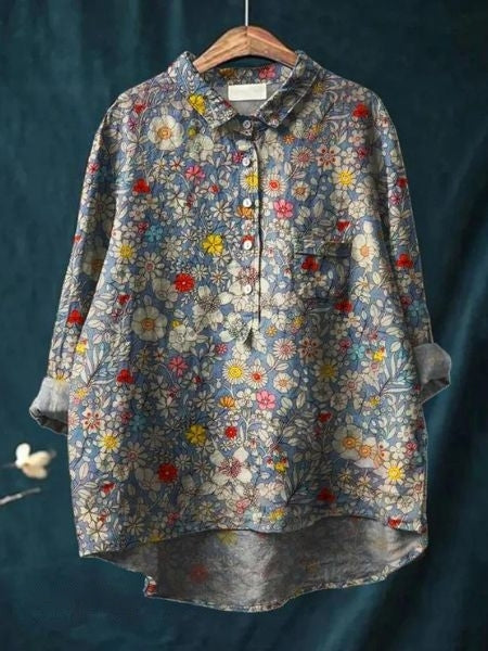 Damen Langarm Bluse Mit Blumenmuster