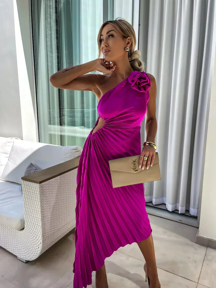 Damen Ein-Schulter Plissiertes Elegantes Kleid – Fließendes Abendkleid