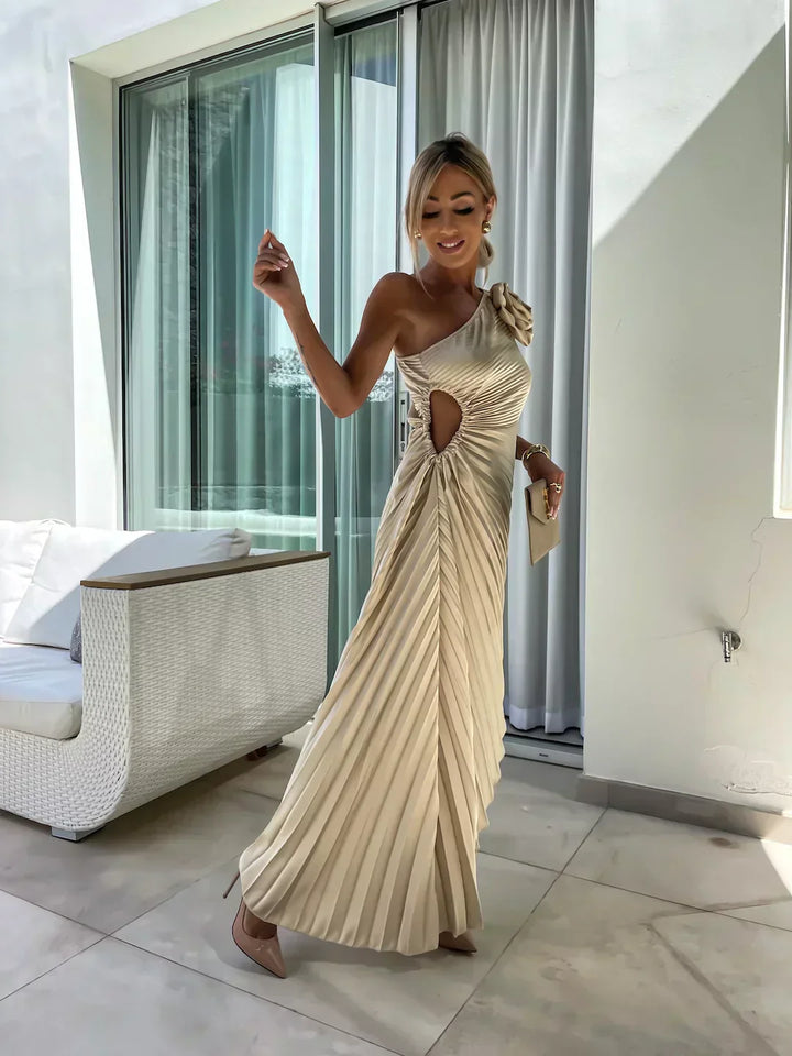 Damen Ein-Schulter Plissiertes Elegantes Kleid – Fließendes Abendkleid