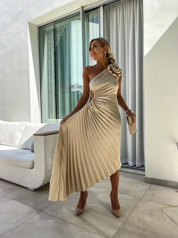 Damen Ein-Schulter Plissiertes Elegantes Kleid – Fließendes Abendkleid