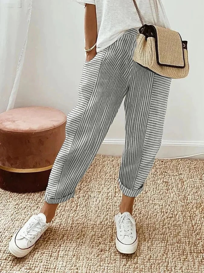 Gestreifte Damenhose mit hoher Taille