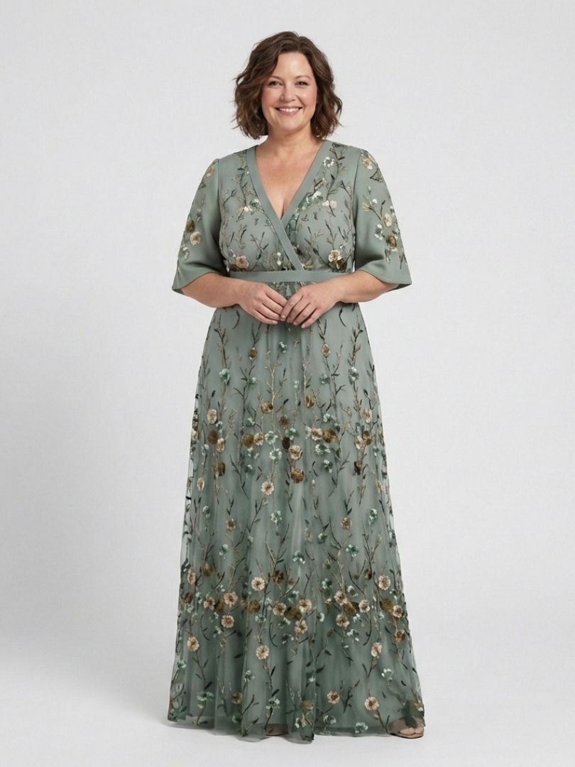 Damen Langes Florales V-Ausschnitt Maxikleid – Elegantes Sommerkleid