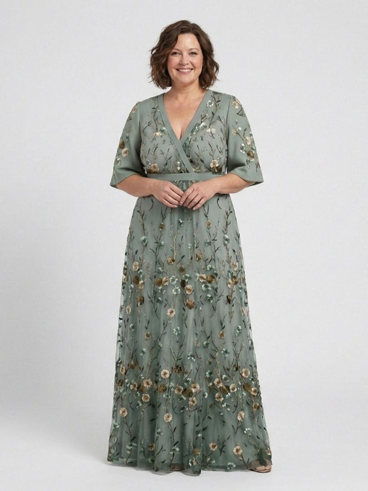 Damen Langes Florales V-Ausschnitt Maxikleid – Elegantes Sommerkleid