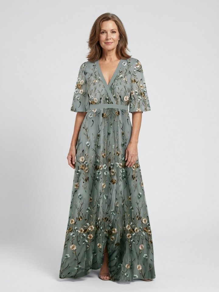 Damen Langes Florales V-Ausschnitt Maxikleid – Elegantes Sommerkleid