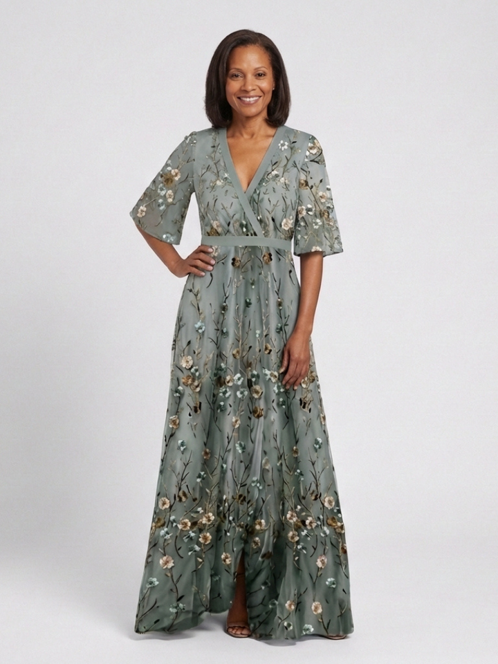 Damen Langes Florales V-Ausschnitt Maxikleid – Elegantes Sommerkleid