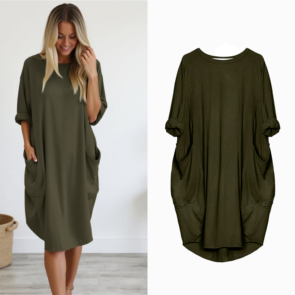 Damen Oversize Kurzarm Polokleid