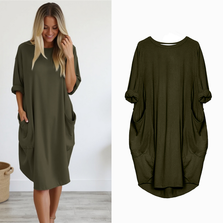 Damen Oversize Kurzarm Polokleid