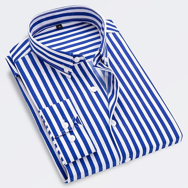 Herren Gestreiftes Langarm Slim Fit Hemd – Button-Down Kragen Hemd