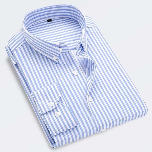 Herren Gestreiftes Langarm Slim Fit Hemd – Button-Down Kragen Hemd
