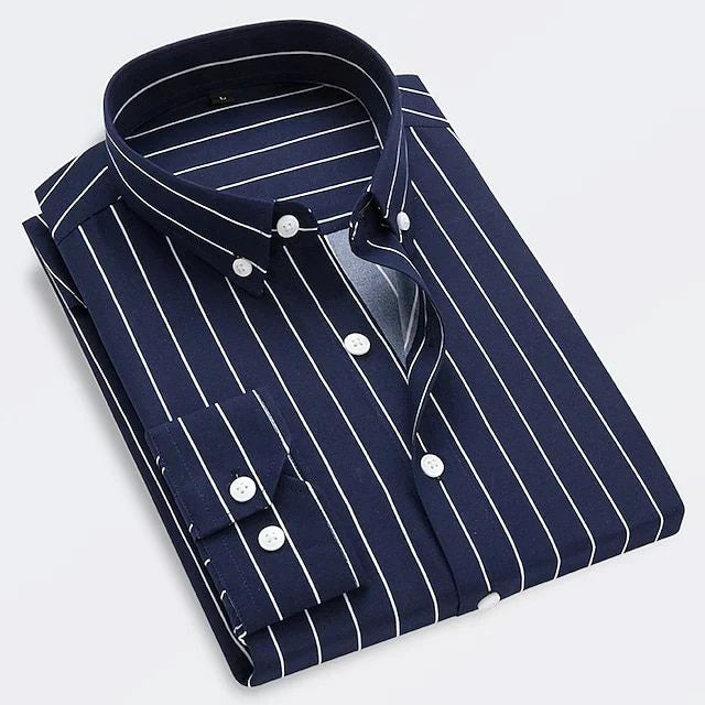 Herren Gestreiftes Langarm Slim Fit Hemd – Button-Down Kragen Hemd