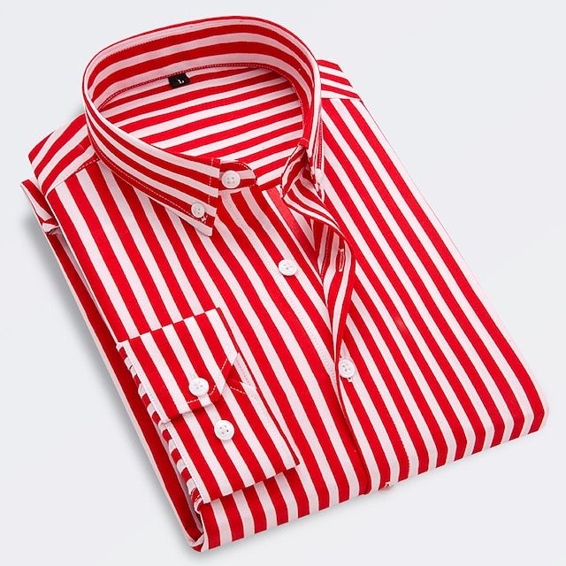 Herren Gestreiftes Langarm Slim Fit Hemd – Button-Down Kragen Hemd