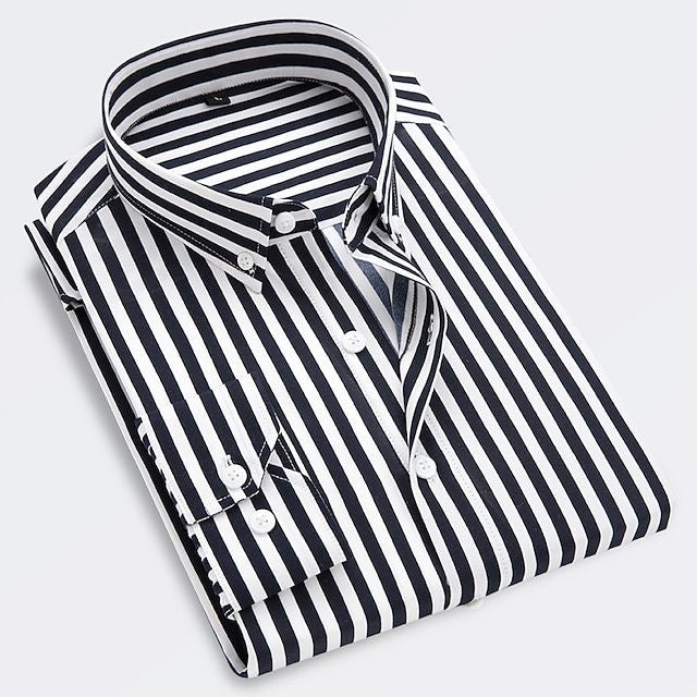 Herren Gestreiftes Langarm Slim Fit Hemd – Button-Down Kragen Hemd