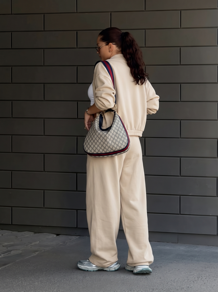 Damen Neutralfarbiges Lockeres Trainingsanzug Set – Lässiges Lounge Outfit