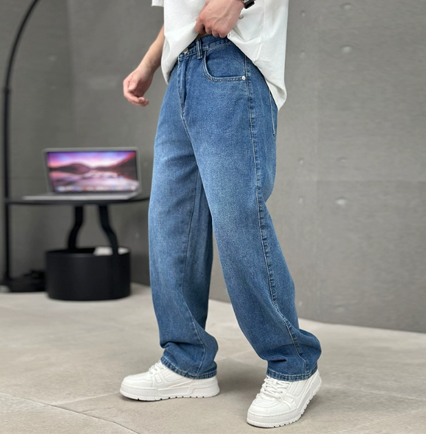Herren Gerade Geschnittene Blaue Jeans - Klassische Freizeit Denim Hose