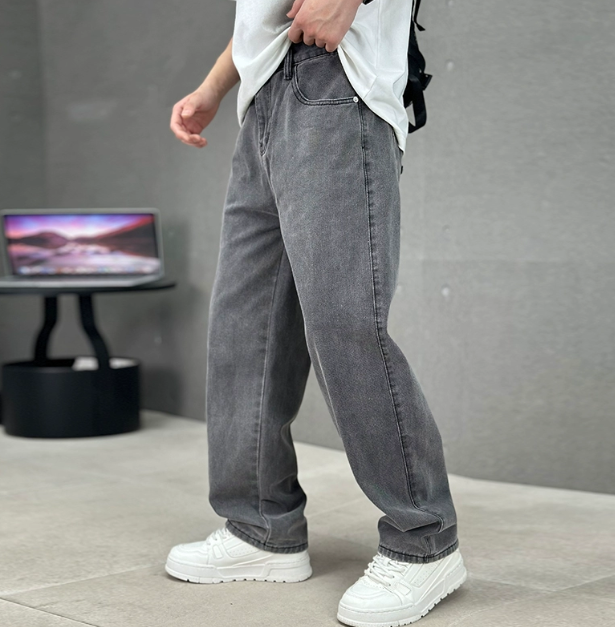 Herren Gerade Geschnittene Blaue Jeans - Klassische Freizeit Denim Hose