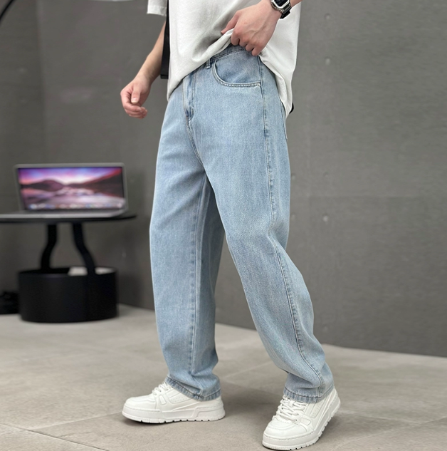 Herren Gerade Geschnittene Blaue Jeans - Klassische Freizeit Denim Hose
