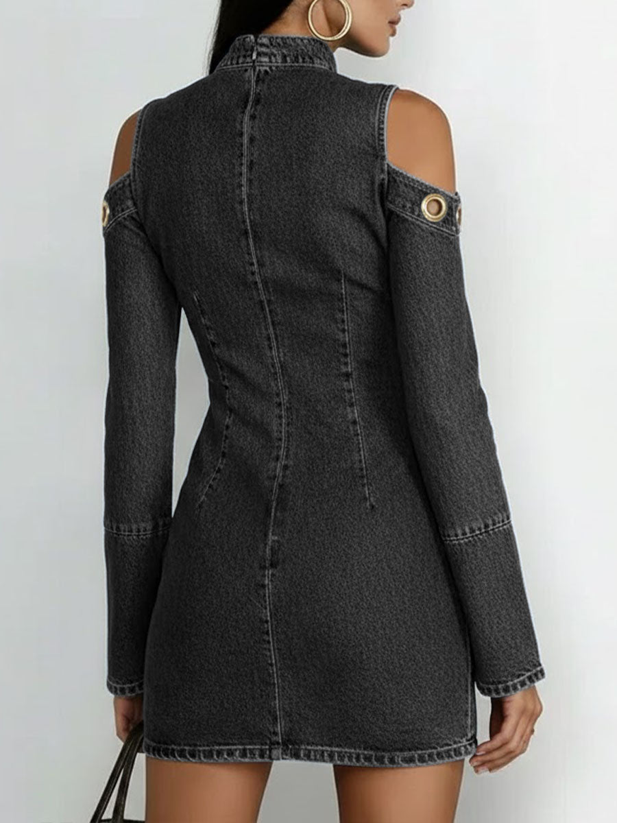 Kurzes Jeanskleid mit langen Ärmeln – Minikleid mit Ringmuster