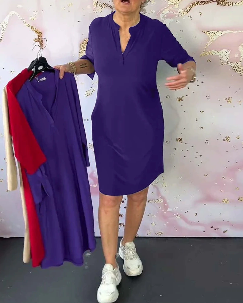 Damen V-Ausschnitt Midikleid