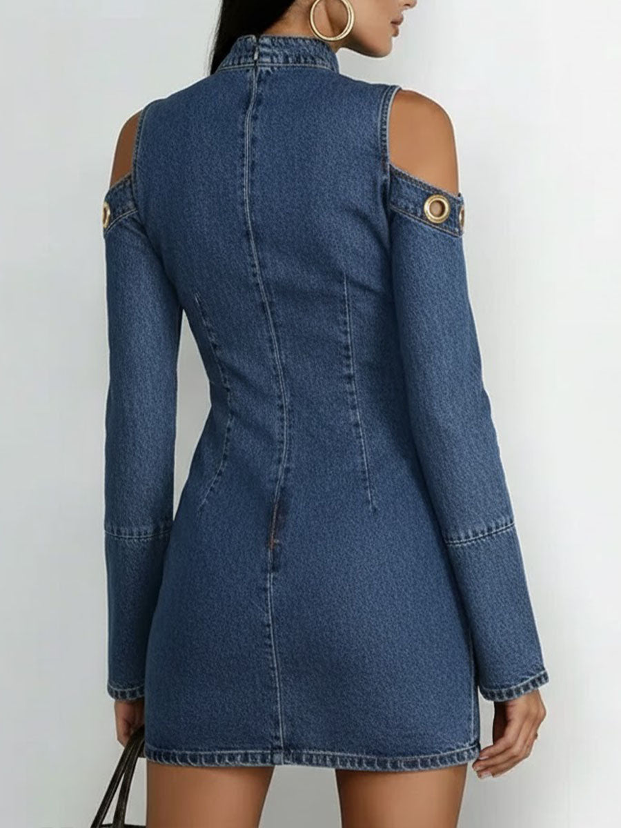 Kurzes Jeanskleid mit langen Ärmeln – Minikleid mit Ringmuster