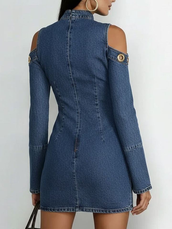 Kurzes Jeanskleid mit langen Ärmeln – Minikleid mit Ringmuster
