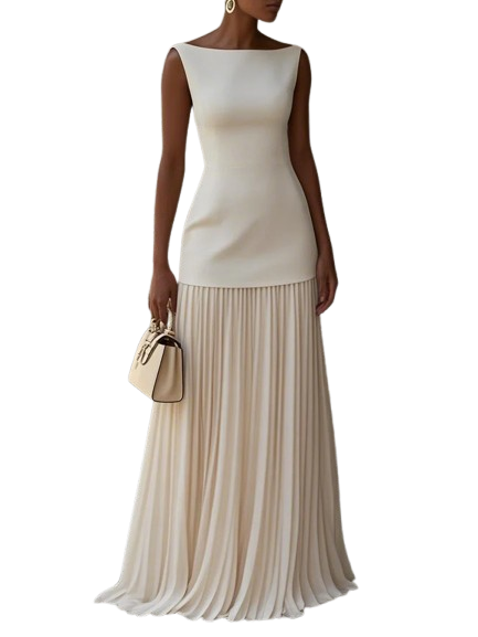 Ärmelloses Maxikleid für Damen mit fließenden Falten – Elegantes Brautjungfernkleid