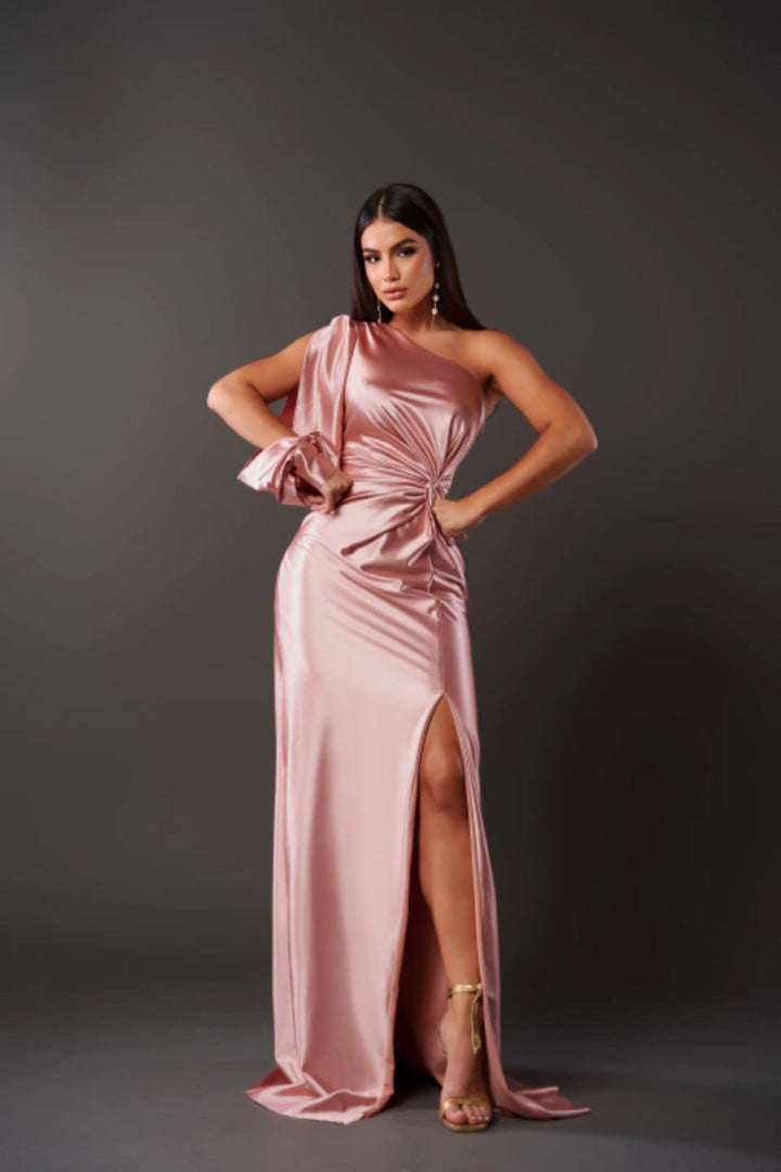 Damen Ein Schulter Langarm Wickelkleid