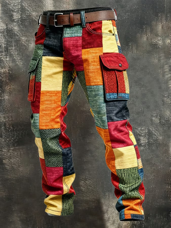 Mehrfarbige, gerade geschnittene Cargohose für Herren – Stylische Patchworkhose im urbanen Stil