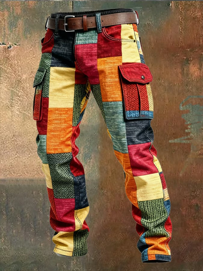 Mehrfarbige, gerade geschnittene Cargohose für Herren – Stylische Patchworkhose im urbanen Stil
