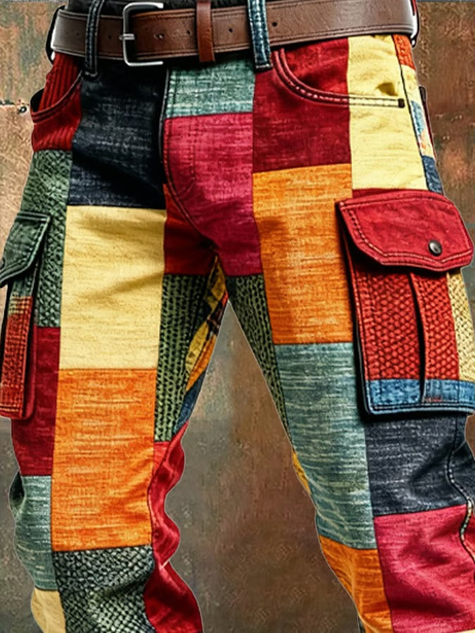 Mehrfarbige, gerade geschnittene Cargohose für Herren – Stylische Patchworkhose im urbanen Stil