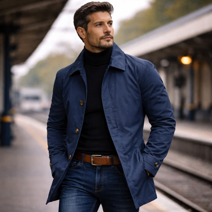 Herren Wetterfester Mantel Mit Knopfleiste – Winddichte Wasserdichte Jacke