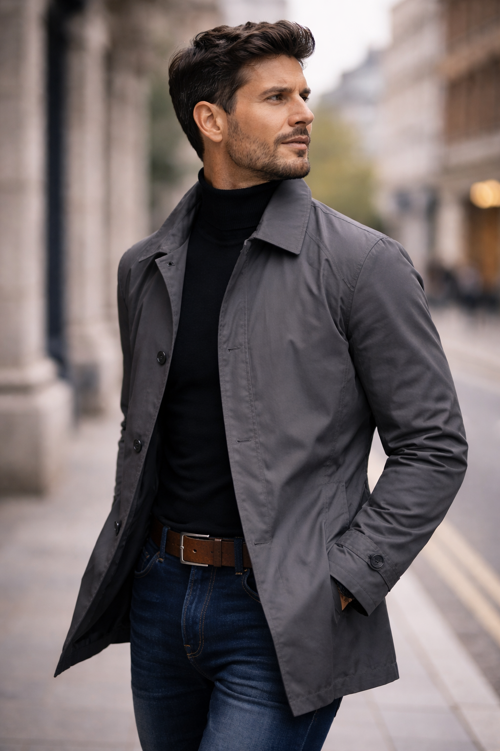 Herren Wetterfester Mantel Mit Knopfleiste – Winddichte Wasserdichte Jacke