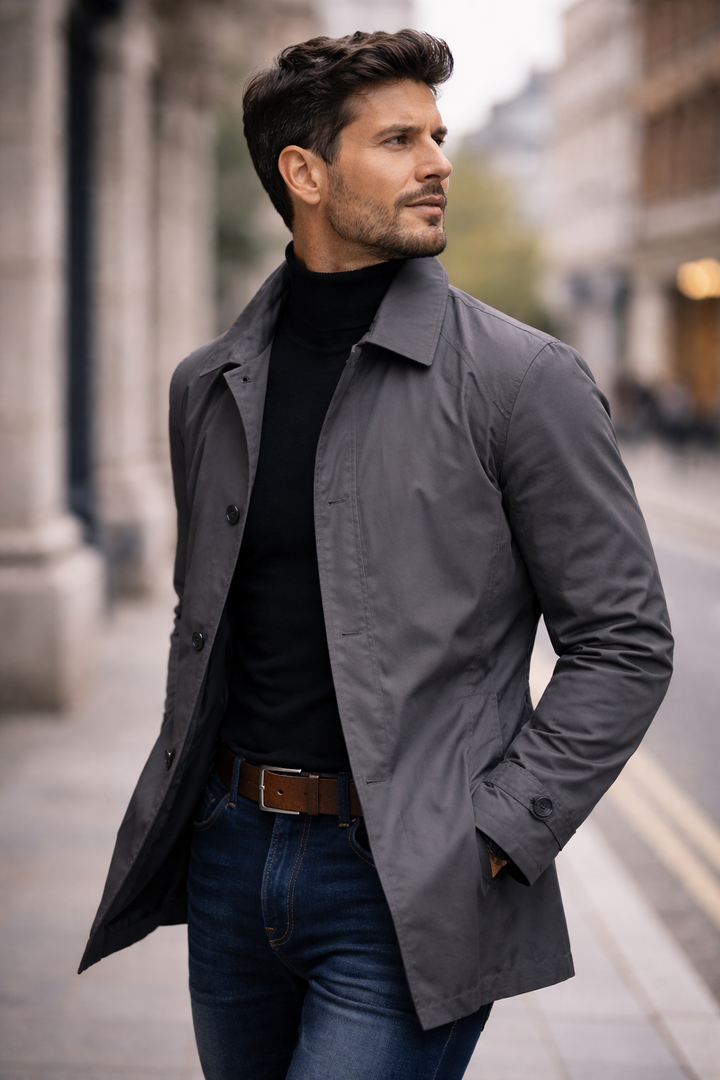 Herren Wetterfester Mantel Mit Knopfleiste – Winddichte Wasserdichte Jacke