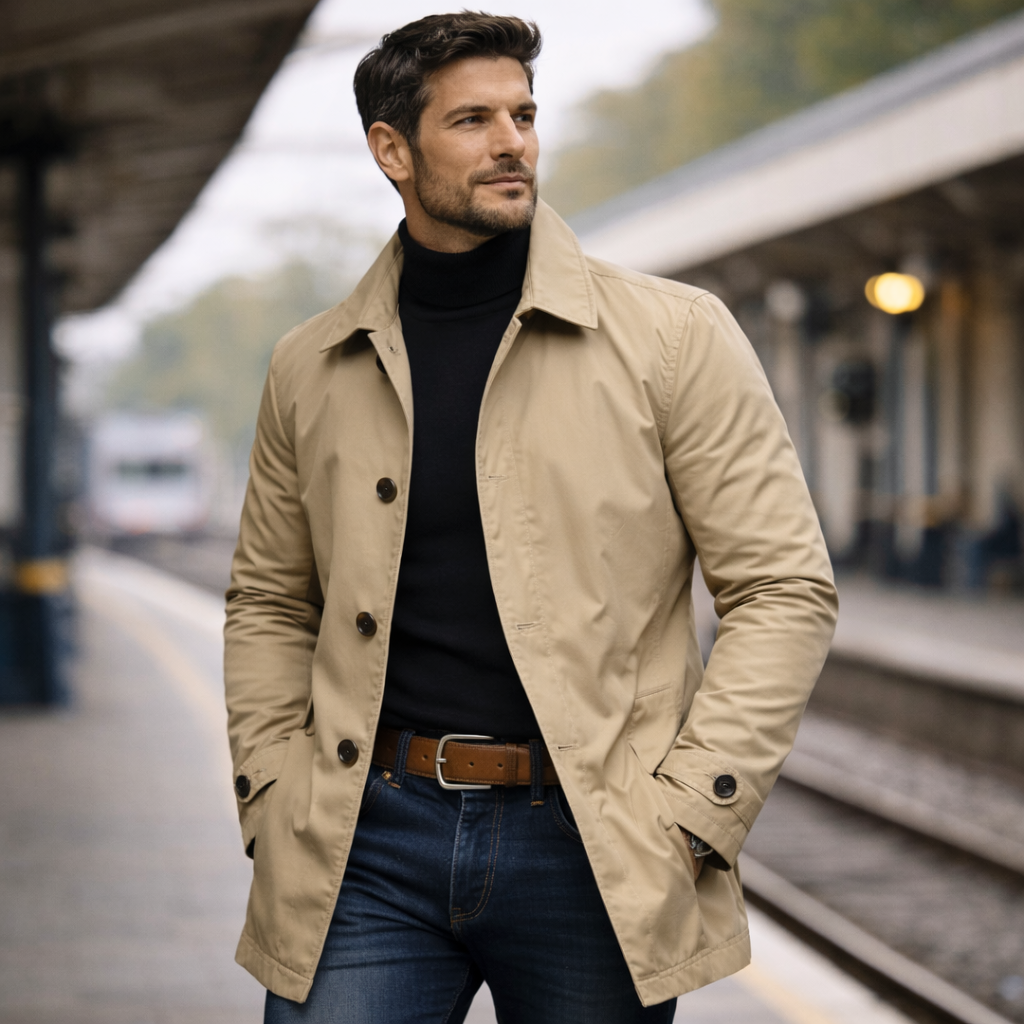 Herren Wetterfester Mantel Mit Knopfleiste – Winddichte Wasserdichte Jacke