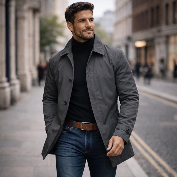 Herren Wetterfester Mantel Mit Knopfleiste – Winddichte Wasserdichte Jacke