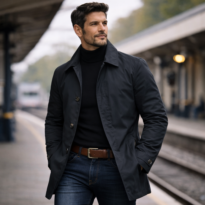 Herren Wetterfester Mantel Mit Knopfleiste – Winddichte Wasserdichte Jacke