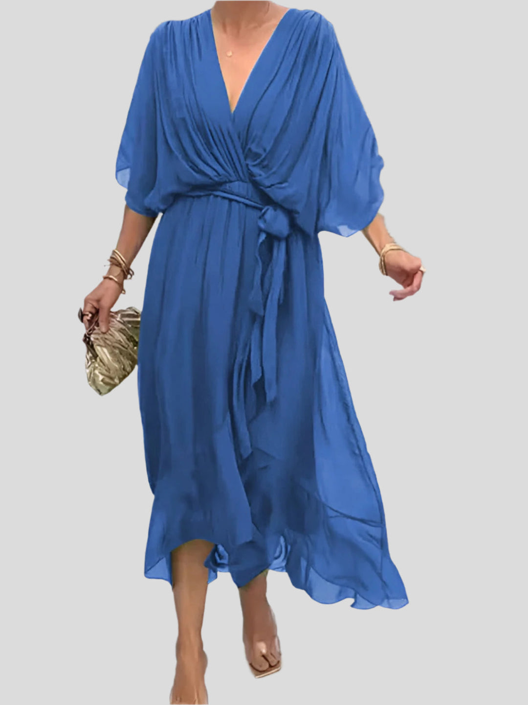 Damen Kleid Mit V Ausschnitt Und Wickelstil