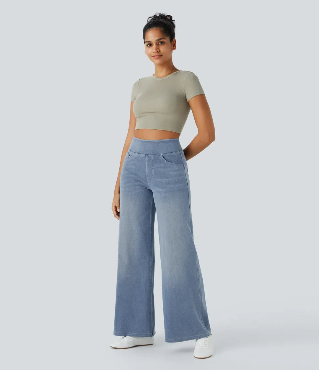 Damenhose mit hoher Taille und weitem Bein