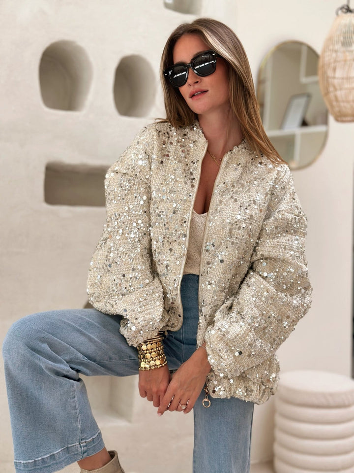Damen Pailletten Bomberjacke