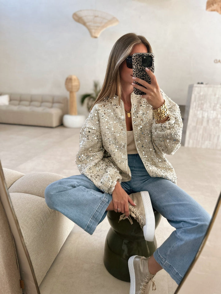 Damen Pailletten Bomberjacke